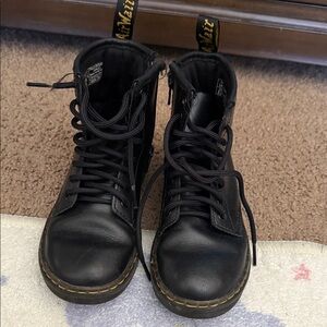 Dr. Martens Black Leather Boots with Yellow Stitching